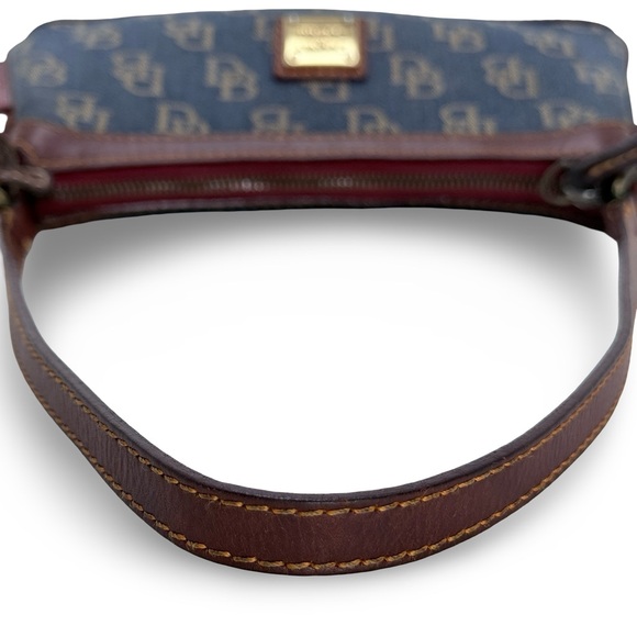 Dooney & Bourke Denim Monogram Mini Shoulder Bag Top Zip Blue Brown Leather Y2K - Picture 3 of 16